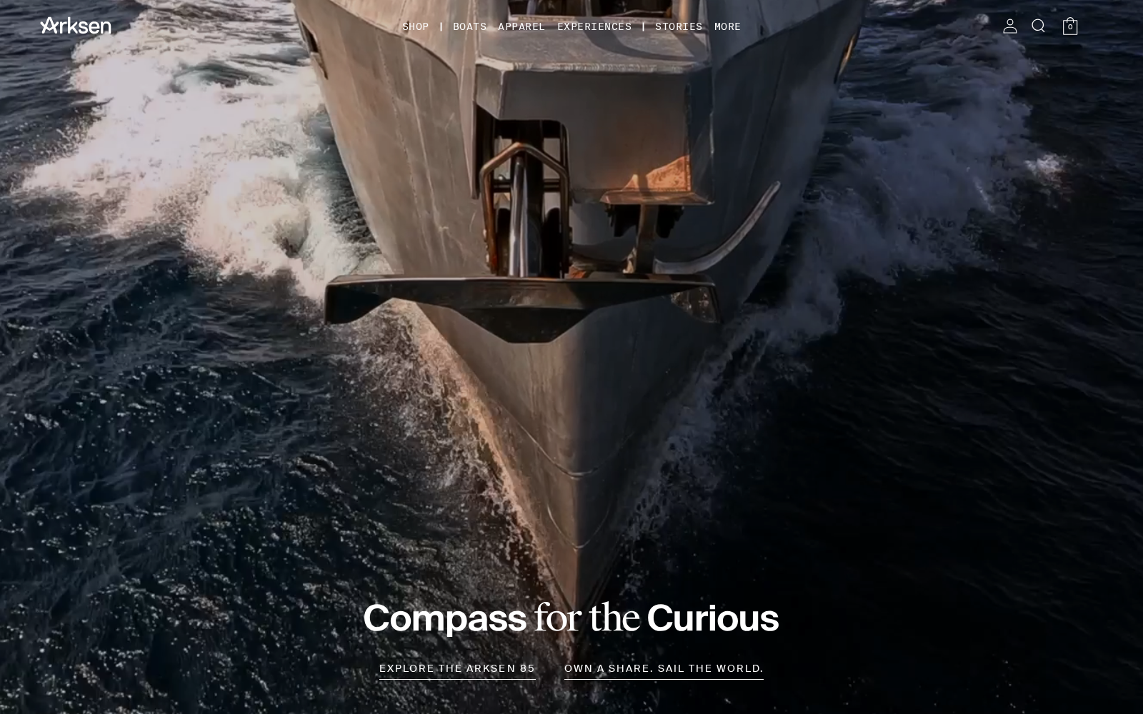 Arksen Shopify website home page featuring an expedition vessel at sea